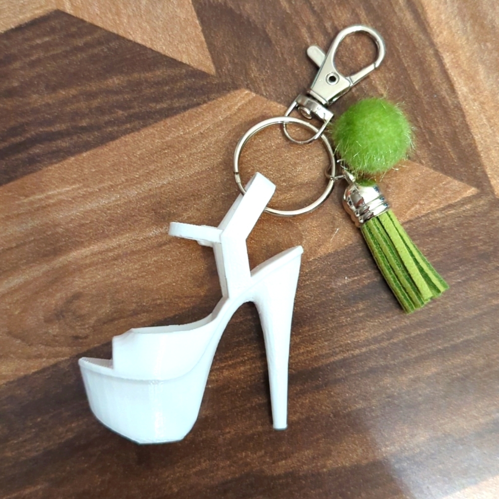 Mini Platform High Heel White Pole Dance Pleaser Sandal Keychain Bag Accessory